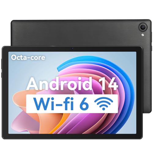 Freeski Tablet 10 Zoll, Android 14 Tablet PC, 8GB RAM+64GB ROM (1TB TF), Octa-Core 2.0 GHz, WiFi 6, Bluetooth 5.0, Widevine L1, 5MP+8MP, 5000mAh, OTG, Type-C (Schwarz)