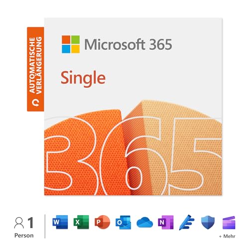 Microsoft 365 Single | 12+3 Monate mit automatischer Verlängerung, 1 Nutzer | Word, Excel, PowerPoint | 1TB OneDrive Cloudspeicher | PCs/Macs & mobile Geräte | Aktivierungscode per E-Mail
