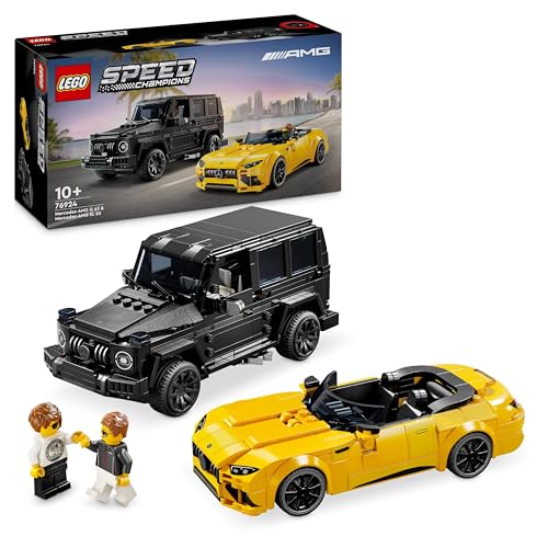 LEGO Speed Champions Mercedes-AMG G 63 & Mercedes-AMG SL 63, Bauset mit 2 Spielzeug Autos und 2 Fahrer Minifiguren, Geschenk für Jungen und Mädchen, Modellauto Set, Rennwagen Spielzeug 76924